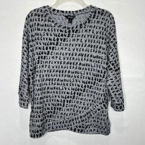 Simply Vera Vera Wang Woman’s Top S Gray Black ¾ Raglan Sleeves Letters Knit